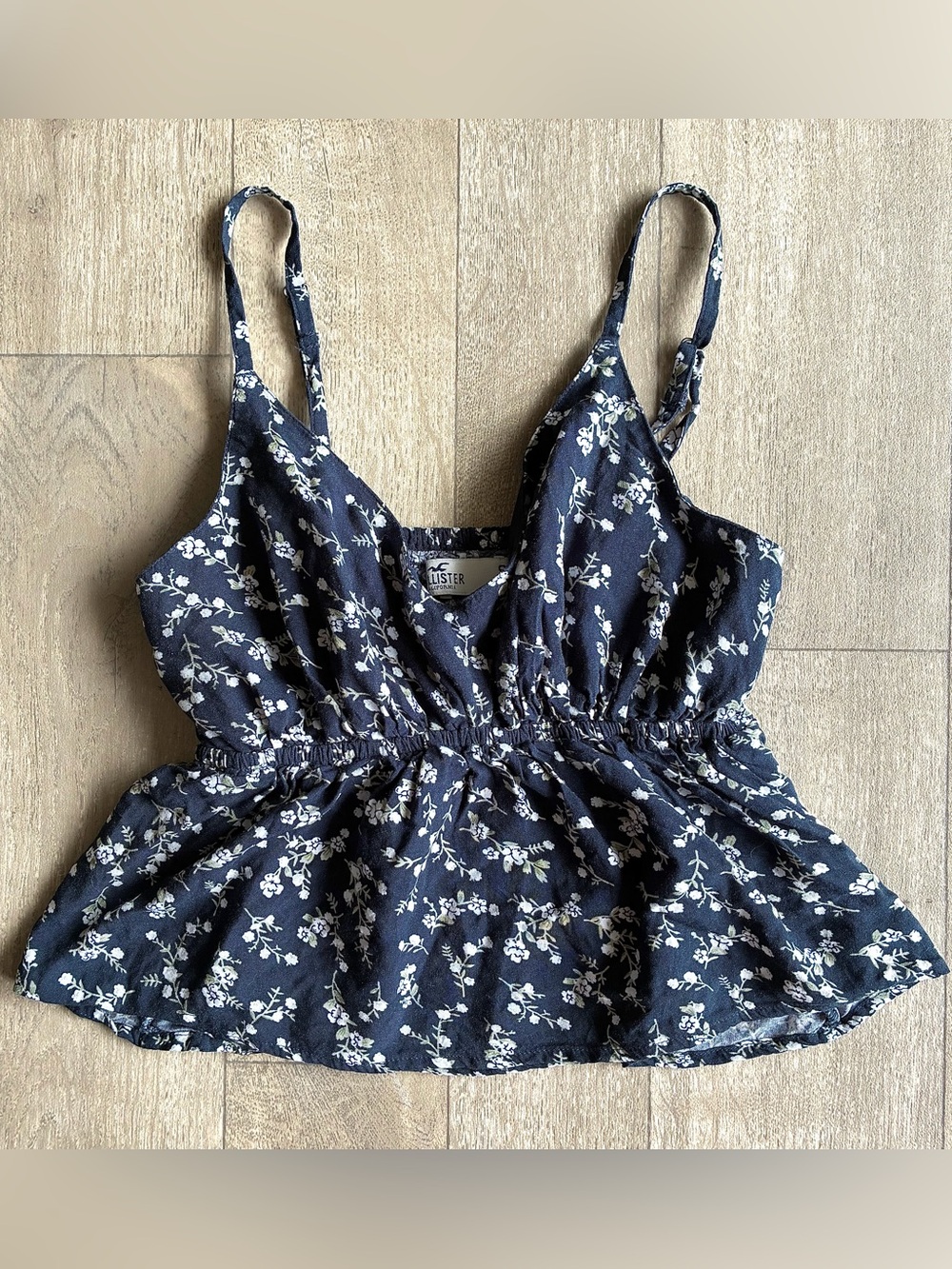 Hollister navy blue floral peplum babydoll cami top Size: Small